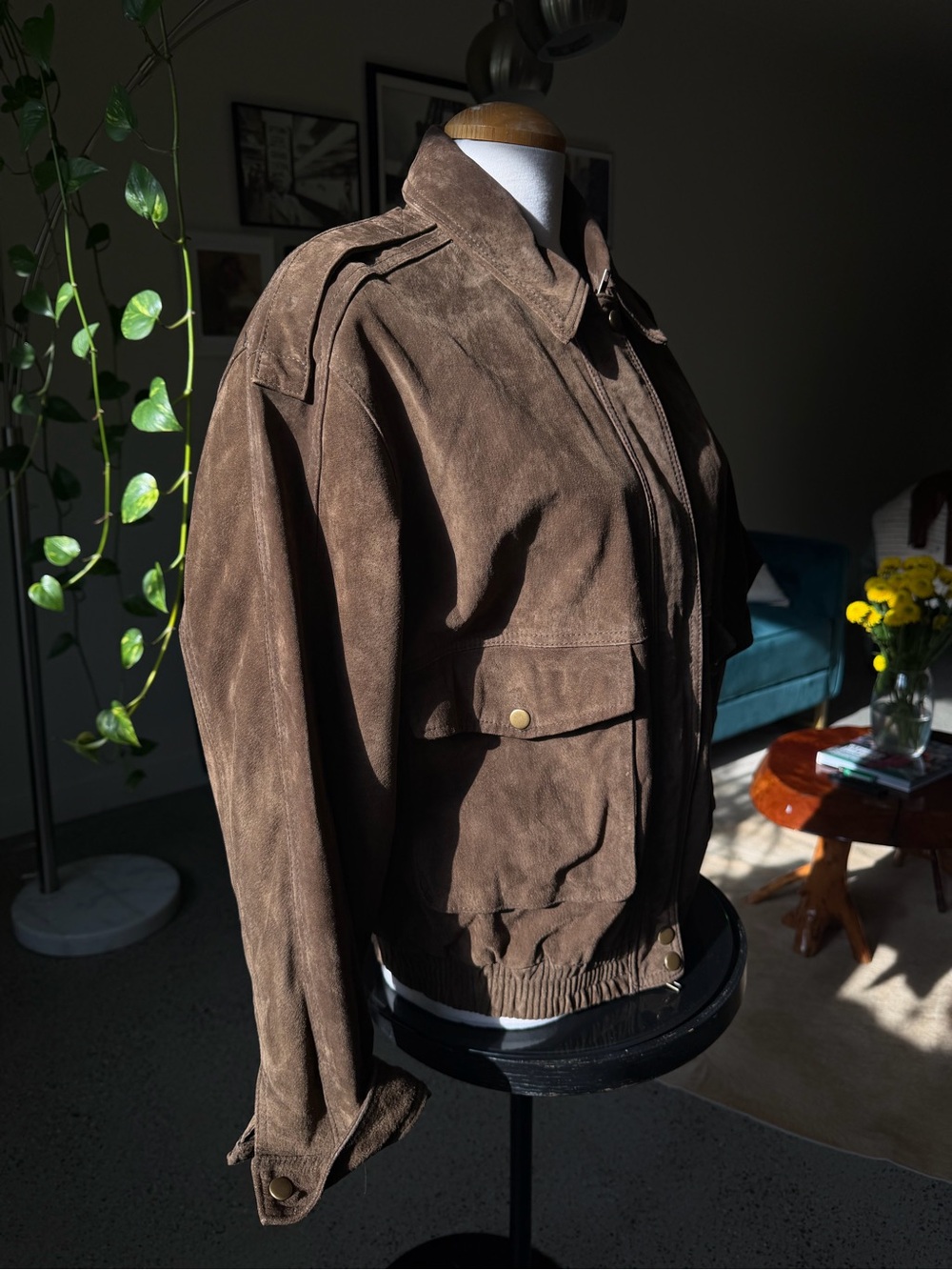 Zara Brown Suede Bomber Jacket - Picture 3 of 7
